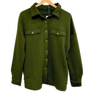 ZESICA NWT Quilted Shacket Button Down Olive Green Pockets S.